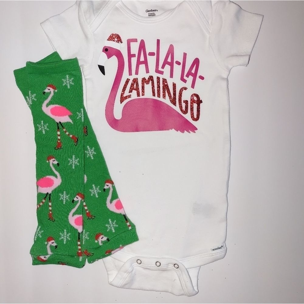 Christmas Flamingo onesie with leg warmers
